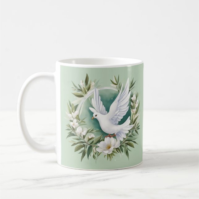Beautiful White Peace Dove Coffee Mug (Left)