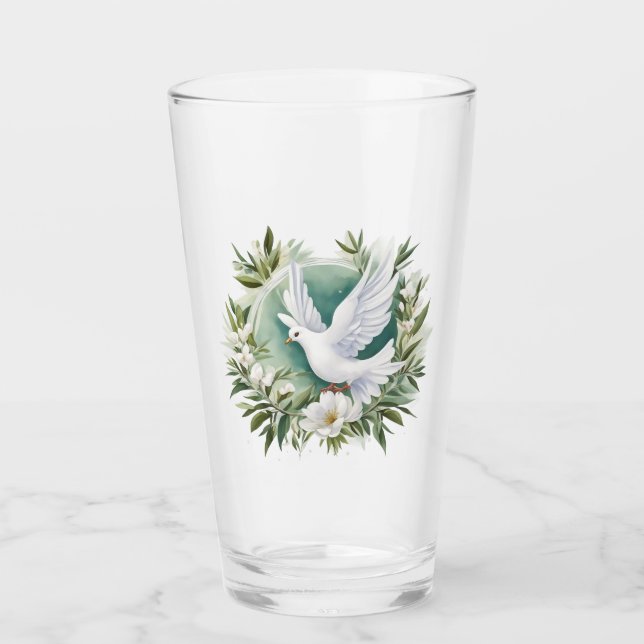 Beautiful White Peace Dove Glass (Front)
