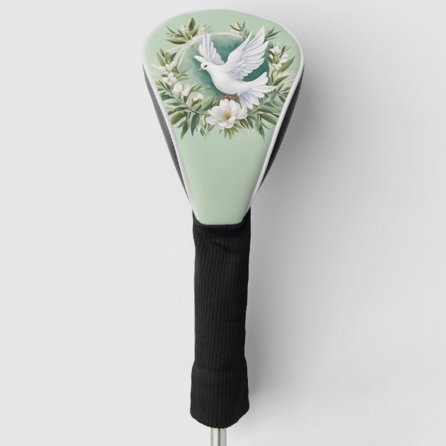 Beautiful White Peace Dove Golf Head Cover (Front)