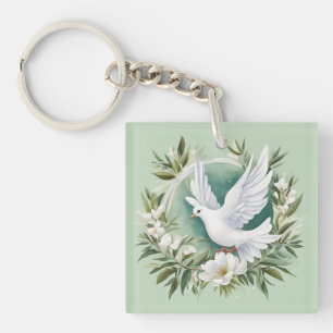 Beautiful White Peace Dove Keychain