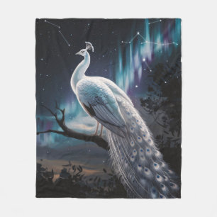 Beautiful White Peacock Aurora Borealis Scenic Fleece Blanket