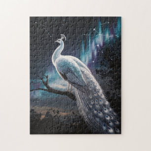 Beautiful White Peacock Aurora Borealis Scenic Jigsaw Puzzle