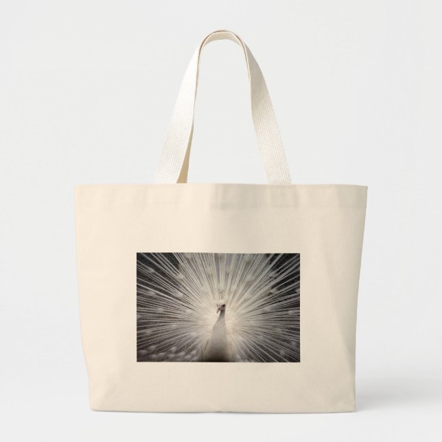 Beautiful white peacock large tote bag (Front)