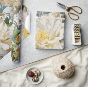 Beautiful white peony and magnolia pattern wrapping paper