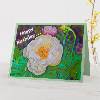 BEAUTIFUL WHITE PEONY, HAPPY BIRTHDAY FROM GROUP CARD