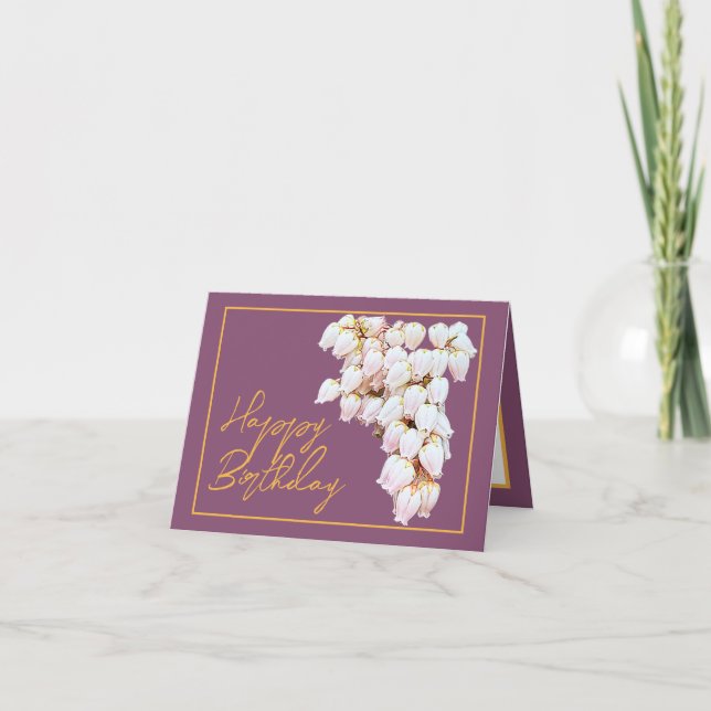 Beautiful White Pieris Flowers Chic Happy Birthday Card (Front)