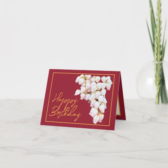 Beautiful White Pieris Flowers Chic Happy Birthday Card (Front)