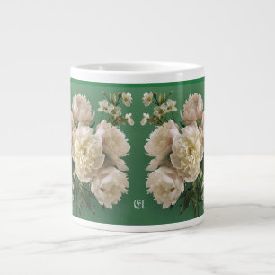 Beautiful White & Pink Peonies Name Monogram Large Coffee Mug