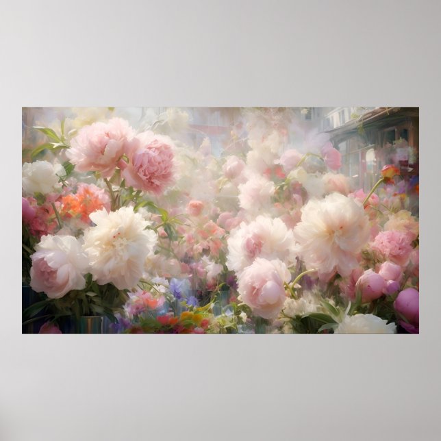 Beautiful White & Pink Peonies Watercolor Painting Poster (Front)