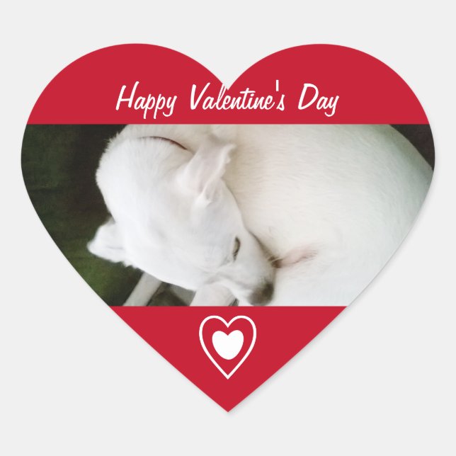 Beautiful White Puppy Dog Sleeping Red Heart Heart Sticker (Front)