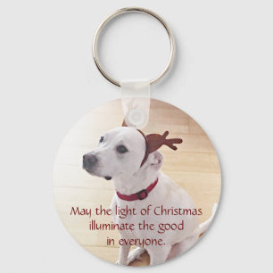 Beautiful White Reindeer Puppy Dog Christmas Light Keychain