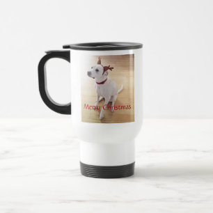 Beautiful White Reindeer Puppy Dog Christmas  Travel Mug