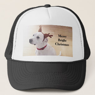 Beautiful White Reindeer Puppy Dog Christmas Trucker Hat