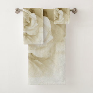 Beautiful white rose art bath towel set