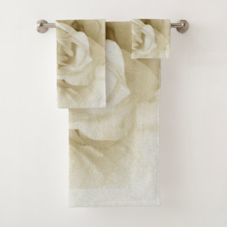 Beautiful white rose art bath towel set