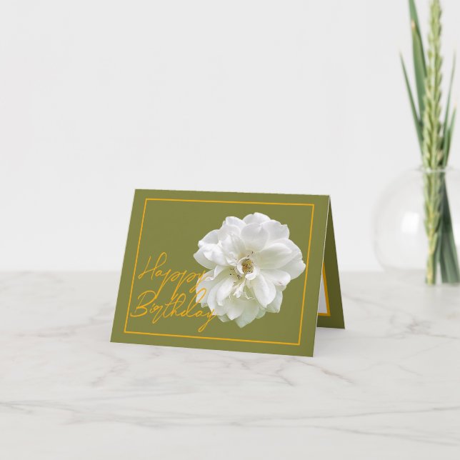 Beautiful White Rose Flower Pretty Happy Birthday Card (Front)