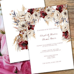 Beautiful White Roses  Burgundy Poppies  Invitation