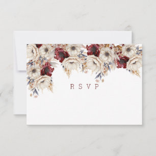 Beautiful White Roses  Burgundy Poppies  RSVP Card