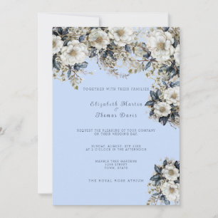 Beautiful White Roses Vines Blue Leaves Invitation