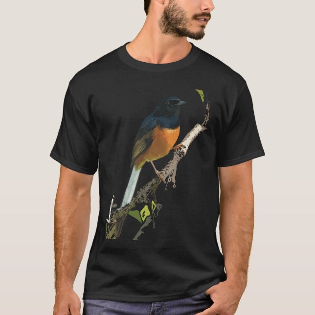 Beautiful White-Rumped Shama Thrush Bird T-Shirt (Front)