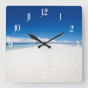 Beautiful white sand beach and turquoise ocean square wall clock