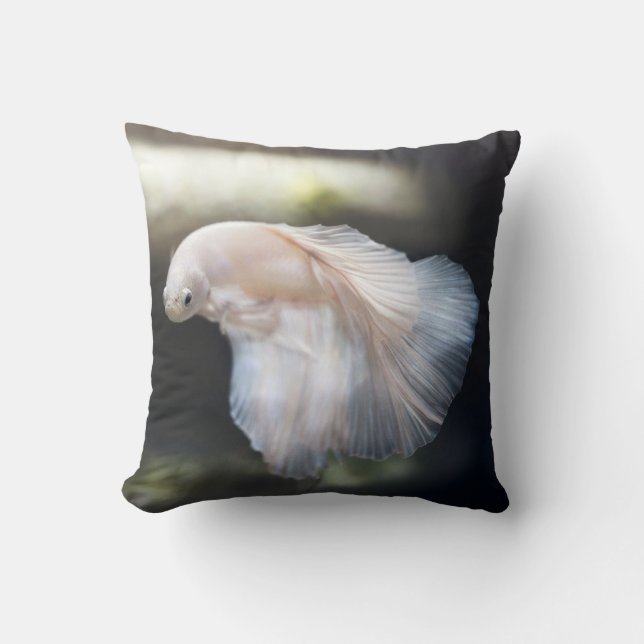 Beautiful White Siamese Betta Fighting Fish Throw Pillow (Front)