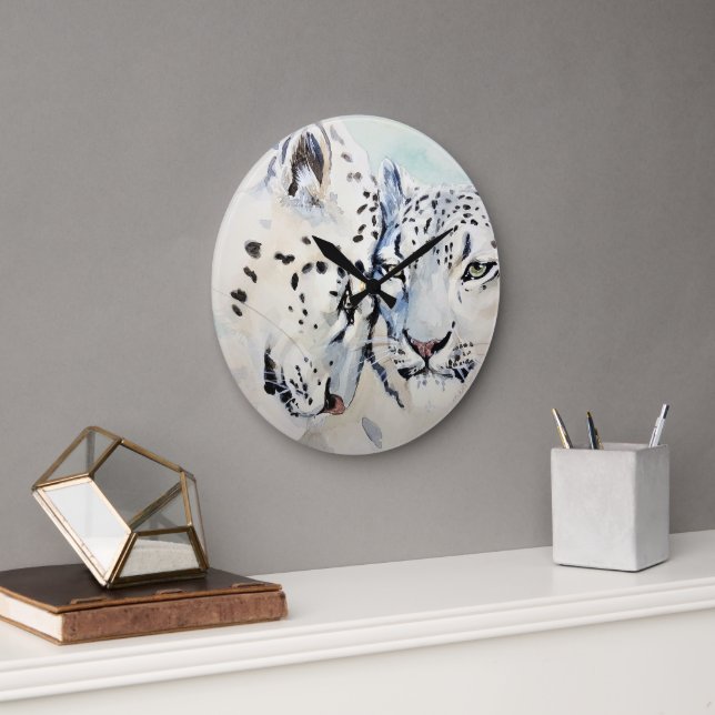 Beautiful White Snow Leopard Large Clock (Office)