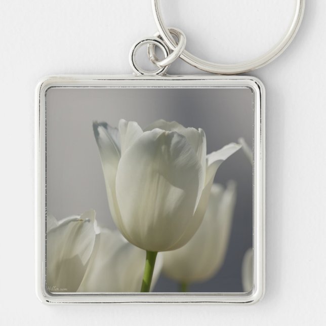 Beautiful White Spring Tulips Keychain (Front)