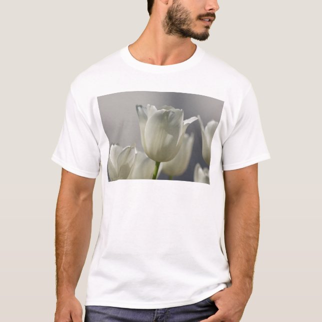Beautiful White Spring Tulips T-Shirt (Front)
