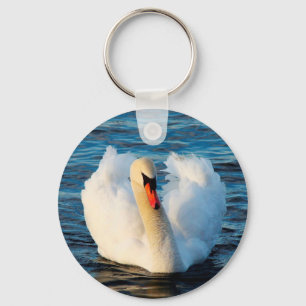 Beautiful White Swan in lake Keychain