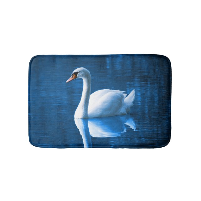 Beautiful white swan in water bath mat (Front)