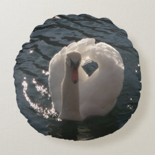 Beautiful white swan keychain round pillow