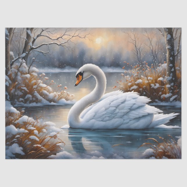 Beautiful White Swan On A Lake Decoupage  Tissue Paper (Front)