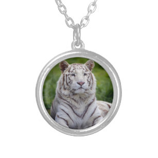 Beautiful White Tiger Photo Silver Plated Necklace