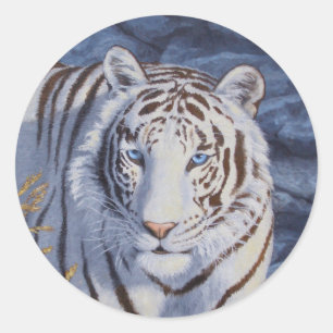 Beautiful White Tiger with Crystal Blue Eyes Classic Round Sticker