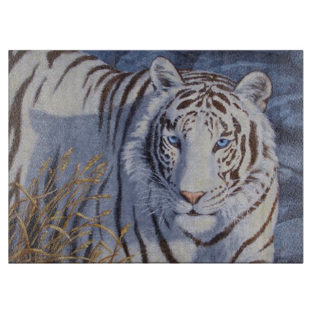 Beautiful White Tiger with Crystal Blue Eyes Cutting Board (Front)