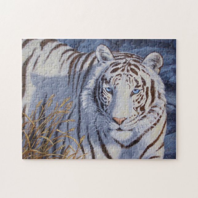 Beautiful White Tiger with Crystal Blue Eyes Jigsaw Puzzle (Horizontal)