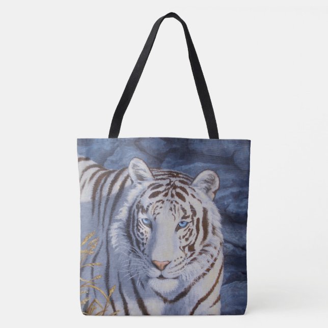 Beautiful White Tiger with Crystal Blue Eyes Tote Bag (Front)