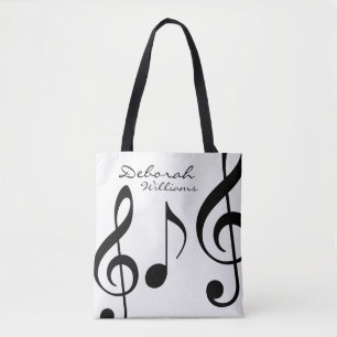 beautiful white tote-bag with black musical notes tote bag