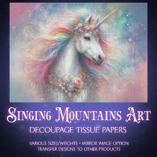 Beautiful White Unicorn Rainbow Mane Decoupage Tissue Paper