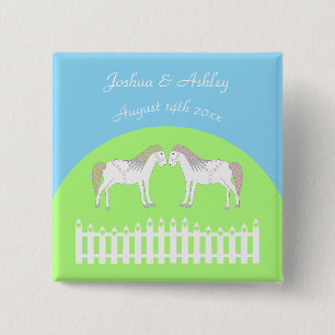 Beautiful White Wedding Horses Custom 2 Inch Square Button