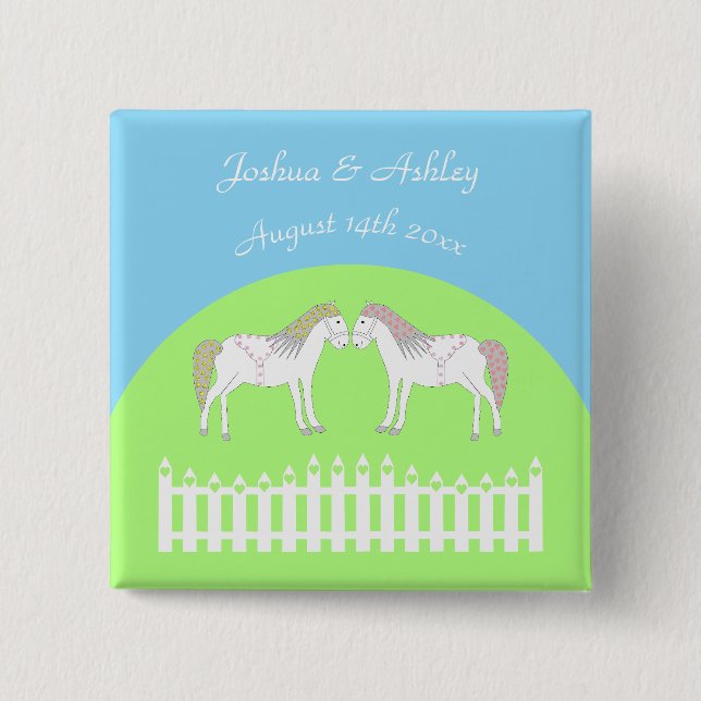 Beautiful White Wedding Horses Custom 2 Inch Square Button (Front)