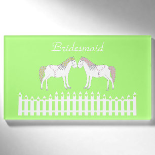 Beautiful White Wedding Horses Custom Bridesmaid Name Tag