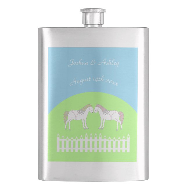 Beautiful White Wedding Horses Custom Hip Flask (Front)