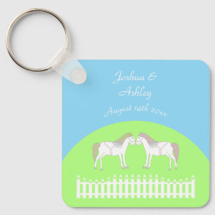 Beautiful White Wedding Horses Custom Keychain