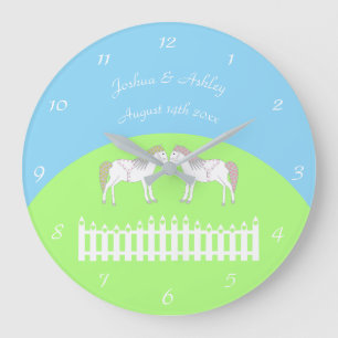 Beautiful White Wedding Horses Custom Large Clock