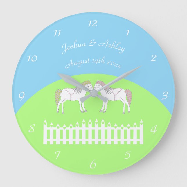 Beautiful White Wedding Horses Custom Large Clock (Front)