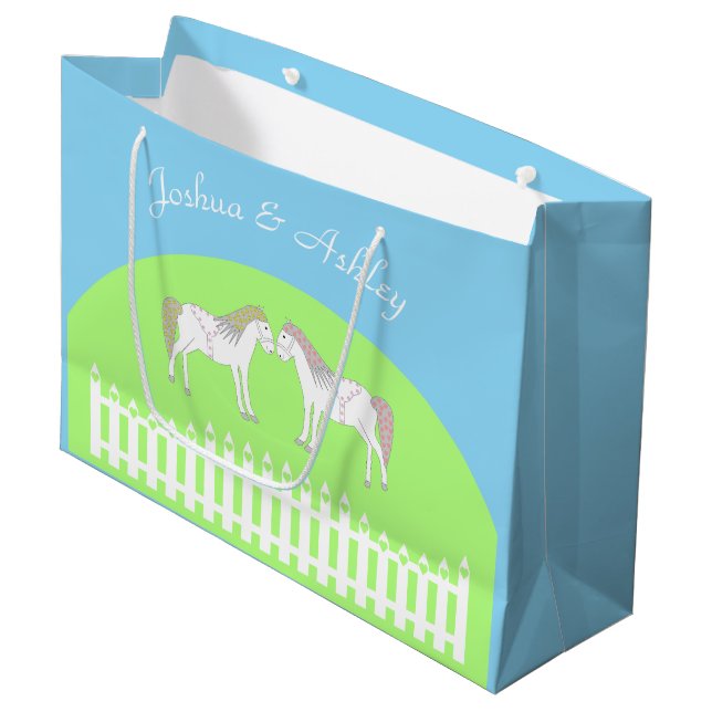 Beautiful White Wedding Horses Custom Large Gift Bag (Front Angled)