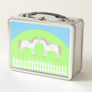 Beautiful White Wedding Horses Metal Lunch Box