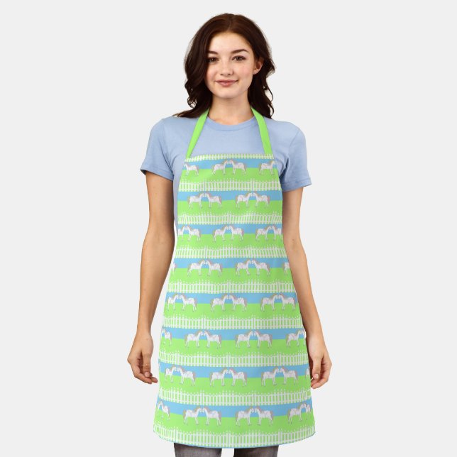 Beautiful White Wedding Horses Patterned Apron (Worn)